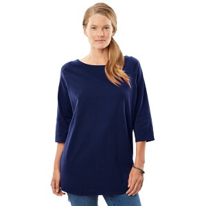 �E�[�}�� �E�B�Y�C�� ���f�B�[�X �g�b�v�X T�V���c �v���X�T�C�Y Woman Within Plusize Perfecthree-Quarter Sleeve Boatneck Tee Navy �l�C�r�[