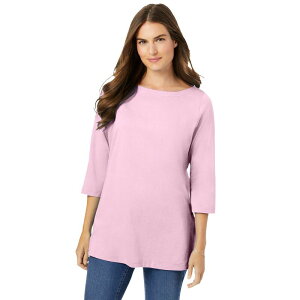 �E�[�}�� �E�B�Y�C�� ���f�B�[�X �g�b�v�X T�V���c �v���X�T�C�Y Woman Within Plusize Perfecthree-Quarter Sleeve Boatneck Tee Pink �s���N