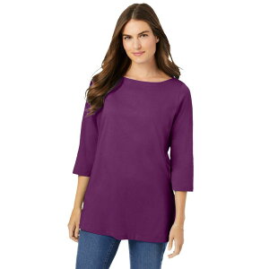 �E�[�}�� �E�B�Y�C�� ���f�B�[�X �g�b�v�X T�V���c �v���X�T�C�Y Woman Within Plusize Perfecthree-Quarter Sleeve Boatneck Tee Plum Purple �p�[�v��