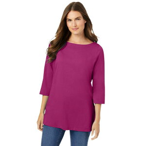 �E�[�}�� �E�B�Y�C�� ���f�B�[�X �g�b�v�X T�V���c �v���X�T�C�Y Woman Within Plusize Perfecthree-Quarter Sleeve Boatneck Tee Raspberry