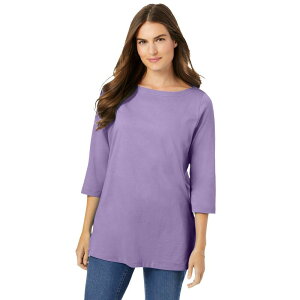 �E�[�}�� �E�B�Y�C�� ���f�B�[�X �g�b�v�X T�V���c �v���X�T�C�Y Woman Within Plusize Perfecthree-Quarter Sleeve Boatneck Tee Soft Iris