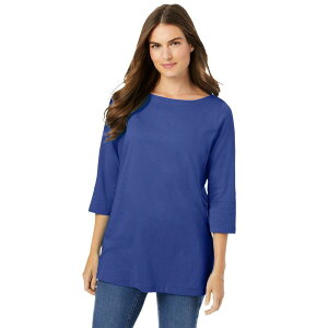 �E�[�}�� �E�B�Y�C�� ���f�B�[�X �g�b�v�X T�V���c �v���X�T�C�Y Woman Within Plusize Perfecthree-Quarter Sleeve Boatneck Tee Ultra Blue �u���[