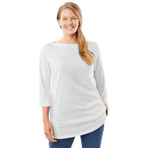�E�[�}�� �E�B�Y�C�� ���f�B�[�X �g�b�v�X T�V���c �v���X�T�C�Y Woman Within Plusize Perfecthree-Quarter Sleeve Boatneck Tee White �z���C�g