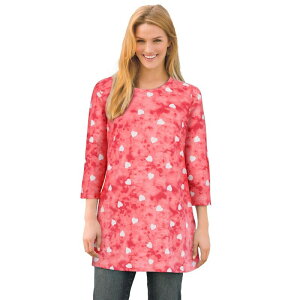 �E�[�}�� �E�B�Y�C�� ���f�B�[�X �g�b�v�X T�V���c �v���X�T�C�Y �v�����g Woman Within Plusize Perfect Printed Three-Quarter-Sleeve Scoopneck Tunic Geranium Tie Dye