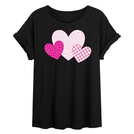 アニメキャラクター レディース トップス Tシャツ Licensed Character Juniors' Pink Retro Patterned Hearts Oversized Tee Black ブラック