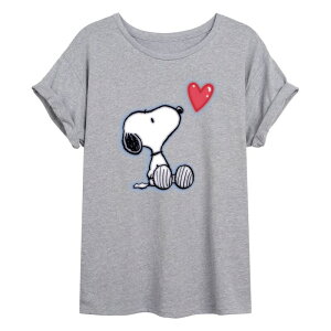 �A�j���L�����N�^�[ ���f�B�[�X �g�b�v�X T�V���c Licensed Character Juniors' Peanutsnoopy Heart Airbrush Oversized Tee Heather Gray �O���[