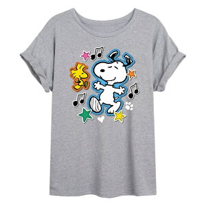 �A�j���L�����N�^�[ ���f�B�[�X �g�b�v�X T�V���c Licensed Character Juniors' Peanutsnoopy & Woodstock Patches Oversized Tee Heather Gray �O���[