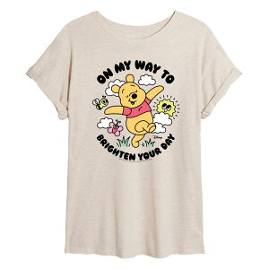 �f�B�Y�j�[ ���f�B�[�X �g�b�v�X T�V���c Disney's Winnie The Pooh Juniors' Brighten Your Day Oversized Tee Beige Khaki �J�[�L