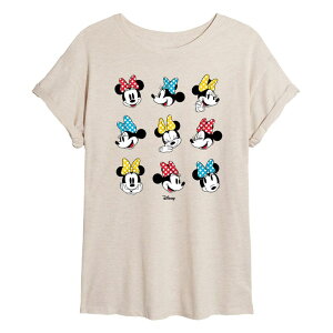 �f�B�Y�j�[ ���f�B�[�X �g�b�v�X T�V���c �h�b�g�� �h�b�g Disney's Minnie Mouse Juniors' Polka Dot Bow Oversized Tee Beige �x�[�W��