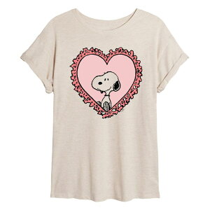 �y���������z �A�j���L�����N�^�[ ���f�B�[�X T�V���c �g�b�v�X Juniors' Peanuts Snoopy Heart Frame Oversized Tee Beige