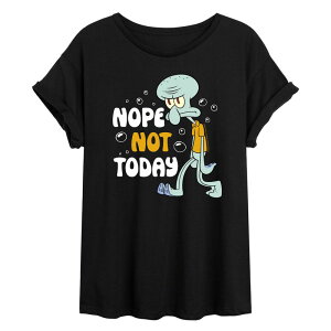�j�R���f�I�� ���f�B�[�X �g�b�v�X T�V���c �p���c Nickelodeon Juniors' SpongeBob SquarePantsquirdward Nope Notoday Oversized Tee Black �u���b�N