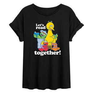 �A�j���L�����N�^�[ ���f�B�[�X �g�b�v�X T�V���c Licensed Character Juniors' Sesame Street Let's Read Together Oversized Tee Black �u���b�N
