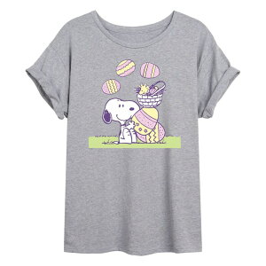 �A�j���L�����N�^�[ ���f�B�[�X �g�b�v�X T�V���c Licensed Character Juniors' Peanutsnoopy & Woodstock Easter Eggs Oversized Tee Heather Gray �O���[