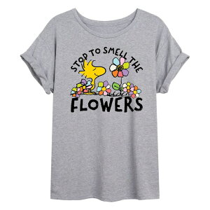 �A�j���L�����N�^�[ ���f�B�[�X �g�b�v�X T�V���c Licensed Character Juniors' Peanuts Woodstock Stop Smell The Flowers Oversized Tee Heather Gray �O���[