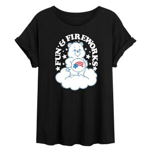 �A�j���L�����N�^�[ ���f�B�[�X �g�b�v�X T�V���c Licensed Character Juniors' Care Bears Fun & Fireworks Oversized Tee Black �u���b�N