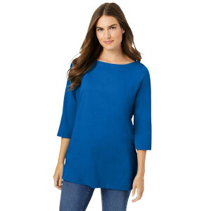 �E�[�}�� �E�B�Y�C�� ���f�B�[�X �g�b�v�X T�V���c �v���X�T�C�Y Woman Within Plusize Perfecthree-Quarter Sleeve Boatneck Tee Bright Cobalt �R�o���g