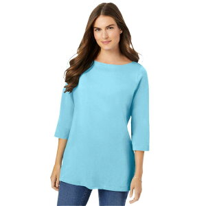 �E�[�}�� �E�B�Y�C�� ���f�B�[�X �g�b�v�X T�V���c �v���X�T�C�Y Woman Within Plusize Perfecthree-Quarter Sleeve Boatneck Tee Seamist Blue �u���[