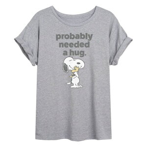 �A�j���L�����N�^�[ ���f�B�[�X �g�b�v�X T�V���c LICENSED CHARACTER Juniors' Peanutsnoopy & Woodstock Probably Needed A Hug Oversized Tee Heather Gray �O���[