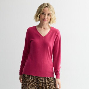 �N���t�g���o���[ ���f�B�[�X �A�E�^�[ �j�b�g�E�Z�[�^�[ V�l�b�N Women's Croft & Barrow Thextra Soft V-Neck Sweater Magenta Garden �}�[���^