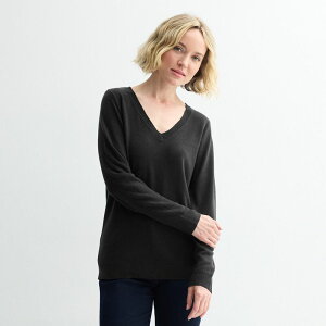 �N���t�g���o���[ ���f�B�[�X �A�E�^�[ �j�b�g�E�Z�[�^�[ V�l�b�N Women's Croft & Barrow Thextra Soft V-Neck Sweater Mineral Black �u���b�N