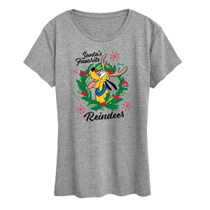 �y���������z �f�B�Y�j�[ ���f�B�[�X T�V���c �g�b�v�X Disney's Pluto Women's Santa's Favorite Reindeer Christmas Graphic Tee Gray