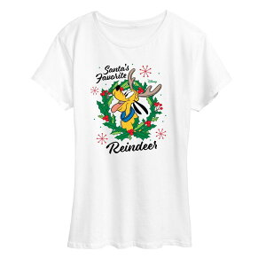 �f�B�Y�j�[ ���f�B�[�X �g�b�v�X T�V���c �O���t�B�b�N Disney's Pluto Women's Santa's Favorite Reindeer Christmas Graphic Tee White �z���C�g