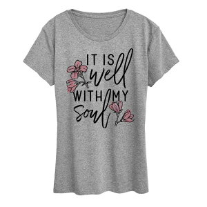 �A�j���L�����N�^�[ ���f�B�[�X �g�b�v�X T�V���c �O���t�B�b�N Licensed Character Women's It Is Well With Me Soul Graphic Tee Heather Gray �O���[