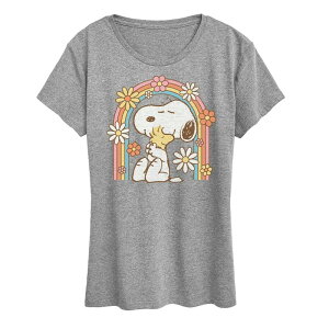 �A�j���L�����N�^�[ ���f�B�[�X �g�b�v�X T�V���c �O���t�B�b�N Licensed Character Women's Peanutsnoopy & Woodstock Rainbow Graphic Tee Heather Gray �O���[