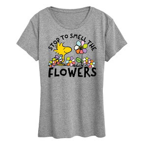 �A�j���L�����N�^�[ ���f�B�[�X �g�b�v�X T�V���c �O���t�B�b�N Licensed Character Women's Peanuts Woodstock Smell The Flowers Graphic Tee Heather Gray �O���[