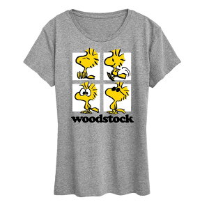 �A�j���L�����N�^�[ ���f�B�[�X �g�b�v�X T�V���c �O���t�B�b�N Licensed Character Women's Peanuts Woodstock Grid Graphic Tee Heather Gray �O���[