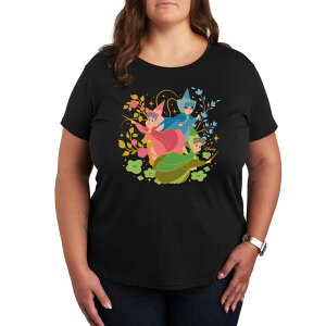 �f�B�Y�j�[ ���f�B�[�X �g�b�v�X T�V���c �v���X�T�C�Y �O���t�B�b�N Disney'sleeping Beauty Fairy Godmothers Plusize Graphic Tee Black �u���b�N