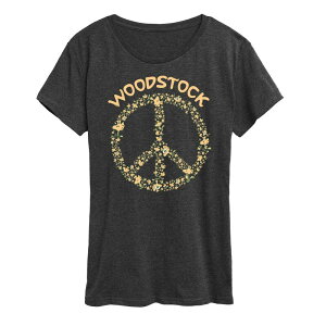 �A�j���L�����N�^�[ ���f�B�[�X �g�b�v�X T�V���c �O���t�B�b�N Licensed Character Women's Peanuts Woodstock Peace Sign Graphic Tee Heather Charcoal Gray �`���R�[��