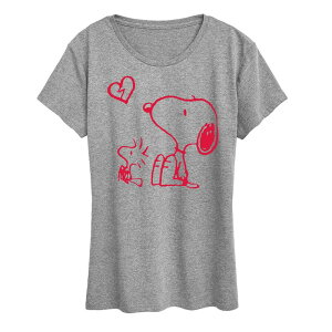 �A�j���L�����N�^�[ ���f�B�[�X �g�b�v�X T�V���c �O���t�B�b�N Licensed Character Women's Peanutsnoopy & Woodstock Broken Heart Graphic Tee Heather Gray �O���[