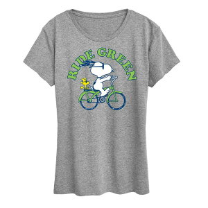�A�j���L�����N�^�[ ���f�B�[�X �g�b�v�X T�V���c �O���t�B�b�N Licensed Character Women's Peanutsnoopy & Woodstock Ride Green Graphic Tee Heather Gray �O���[