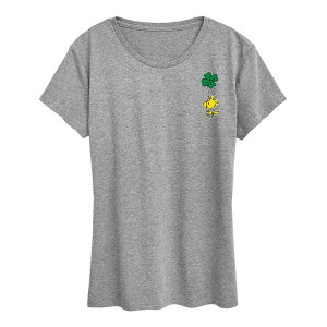 �A�j���L�����N�^�[ ���f�B�[�X �g�b�v�X T�V���c �O���t�B�b�N Licensed Character Women's Peanuts Woodstock Clover Graphic Tee Heather Gray �O���[
