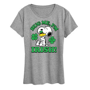 �A�j���L�����N�^�[ ���f�B�[�X �g�b�v�X T�V���c �O���t�B�b�N Licensed Character Women's Peanutsnoopy & Woodstock Hug Me I'm Irish Graphic Tee Heather Gray �O���[