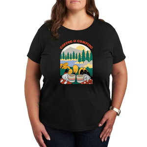 �f�B�Y�j�[ ���f�B�[�X �g�b�v�X T�V���c �v���X�T�C�Y �O���t�B�b�N Disney's Mickey & Minnie Mouse Plus Coffee And Campingraphic Tee Black �u���b�N