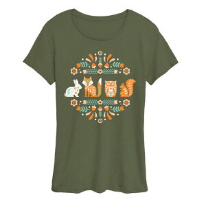 �A���u�����f�b�h ���f�B�[�X �g�b�v�X T�V���c �O���t�B�b�N Unbranded Women'scandinavian Woodland Creatures Graphic Tee Burnt Olive �I���[�u
