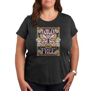 �A���u�����f�b�h ���f�B�[�X �g�b�v�X T�V���c �v���X�T�C�Y �O���t�B�b�N Unbranded Plus Wild And Free Butterfly Graphic Tee Heather Charcoal �`���R�[��