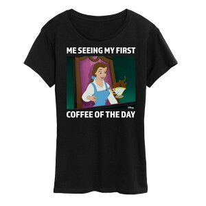 �f�B�Y�j�[ ���f�B�[�X �g�b�v�X T�V���c �O���t�B�b�N Disney Princess Belle Women's First Coffee Of The Day Meme Graphic Tee Black �u���b�N