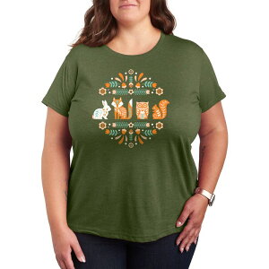 �A���u�����f�b�h ���f�B�[�X �g�b�v�X T�V���c �v���X�T�C�Y �O���t�B�b�N Unbranded Pluscandinavian Woodland Creatures Graphic Tee Olive Green �O���[��