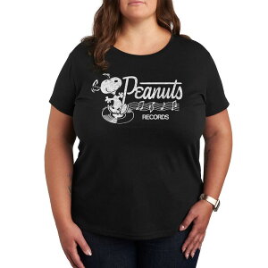 �A�j���L�����N�^�[ ���f�B�[�X �g�b�v�X T�V���c �v���X�T�C�Y �O���t�B�b�N Licensed Character Plus Peanutsnoopy Records Dancingraphic Tee Black �u���b�N