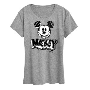 �f�B�Y�j�[ ���f�B�[�X �g�b�v�X T�V���c �v���X�T�C�Y ���m�N�� �O���t�B�b�N Disney's Mickey Mouse Plus Monochrome Sketch Graphic Tee Heather Gray �O���[