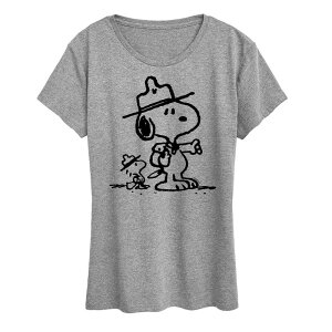 �A�j���L�����N�^�[ ���f�B�[�X �g�b�v�X T�V���c �O���t�B�b�N Licensed Character Women's Peanutsnoopy & Woodstock Scout Pals Graphic Tee Heather Gray �O���[