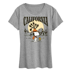 �A�j���L�����N�^�[ ���f�B�[�X �g�b�v�X T�V���c �O���t�B�b�N Licensed Character Women's Peanutsnoopy & Woodstock Beagle Scout California Graphic Tee Heather Gray �O���[