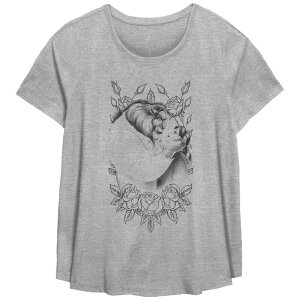 �A�j���L�����N�^�[ ���f�B�[�X �g�b�v�X T�V���c �v���X�T�C�Y �O���t�B�b�N Licensed Character Disney Princess Belle Beauty And The Beast Belle And Beast Rose Sketch Plusize Scoop Hem Flow Graphic Tee Heather Gray �O���[