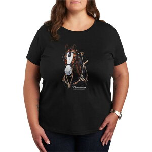 �A�j���L�����N�^�[ ���f�B�[�X �g�b�v�X T�V���c �v���X�T�C�Y �O���t�B�b�N Licensed Character Plusize Budweiser Clydesdales Horse Portrait Graphic Tee Black �u���b�N