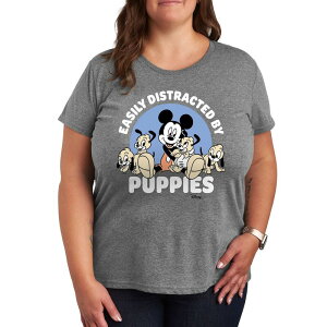 �f�B�Y�j�[ ���f�B�[�X �g�b�v�X T�V���c �v���X�T�C�Y �O���t�B�b�N Disney's Mickey Mouse Plus Distracted By Puppies Graphic Tee Heather Gray �O���[