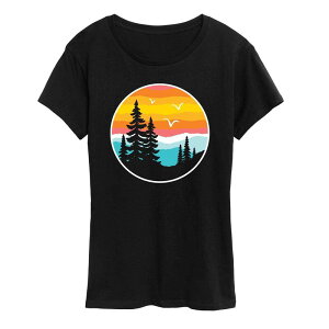 �A�j���L�����N�^�[ ���f�B�[�X �g�b�v�X T�V���c �O���t�B�b�N Licensed Character Women's Round Sunset Mountain Graphic Tee Black �u���b�N