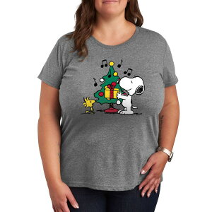 �A�j���L�����N�^�[ ���f�B�[�X �g�b�v�X T�V���c �v���X�T�C�Y �O���t�B�b�N Licensed Character Plus Peanutsnoopy & Woodstock Christmas Tree Graphic Tee Heather Gray �O���[